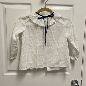 Martina Charlotte White Swiss Dot Bow Blouse